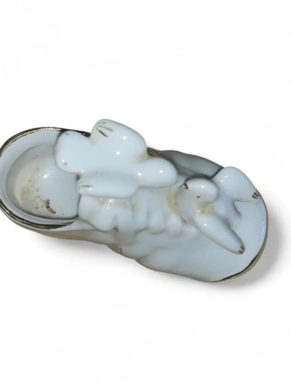 Classic White Kids Porcelain Shoe with Bird Accents